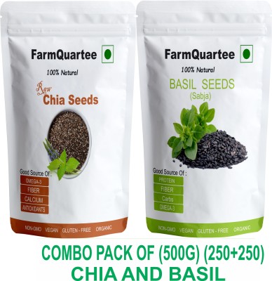 FarmQuartee Organics Combo of Chia Seeds and Basil Seeds/Bapchi/Sabja/Tukmariya (250 g each) Chia Seeds, Basil Seeds(500 g, Pack of 2)