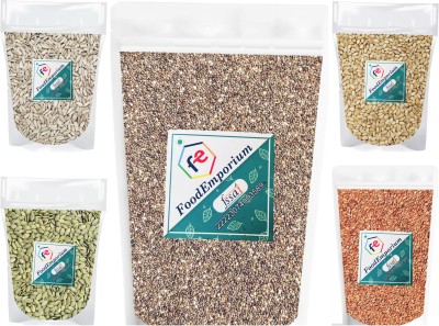 FoodEmporium Combo of All Edible Seeds - Chia , Pumpkin, Sunflower, Flax, Watermelon, (180x5) Chia Seeds, Pumpkin Seeds, Watermelon Seeds, Brown Flax Seeds, Sunflower Seeds(900 g, Pack of 5)