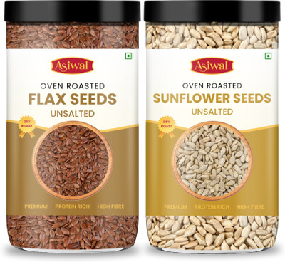 Asiwal Roasted Sunflower Seeds & Flax Seeds Combo Pack | Edible Roasted Seeds Combo Sunflower Seeds, Brown Flax Seeds(2 x 400 g)