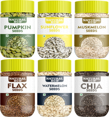 Natural Hub Combo of All Edible Seeds Each 100g Pumpkin Seeds, Sunflower Seeds, Brown Flax Seeds, Watermelon Seeds, Chia Seeds, Muskmelon Seeds(6 x 100 g)