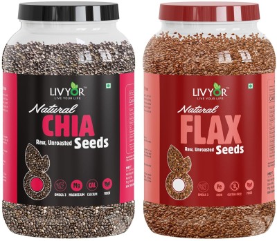 LIVYOR Combo Chia Seeds & Flax Seeds for Weight loss - Protein and Fiber Rich Super Food Chia Seeds, Brown Flax Seeds(800 g, Pack of 2)