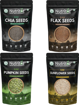 Nutritoz Premium Seeds 800g, Edible Seeds Combo Pack Of 4 (Each 200g) Chia Seeds, Brown Flax Seeds, Pumpkin Seeds, Sunflower Seeds(4 x 200 g)