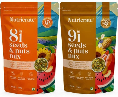 Nutricrate 8 in 1 Seeds & Nut Mix & 9 in 1 Seeds & Nut Mix l Protein Rich Roasted Seeds Mix Mixed Seeds(2 x 250 g)