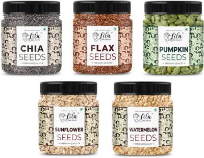 lila dry fruits 5 Superseed Combo 100gms each (500gms total) | Mix Seeds for Eating | Superfood Brown Flax Seeds, Chia Seeds, Pumpkin Seeds, Sunflower Seeds, Watermelon Seeds