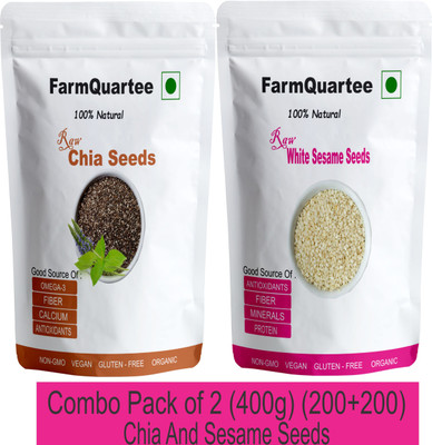 FarmQuartee Combo Pack of Chia Seed 200 gram and White Sesame Seed (White Til) 200 gram Chia Seeds, Sesame Seeds(2 x 200 g)