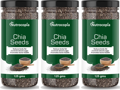 NUTROCOPIA Raw Unroasted Chia Seeds for eating with Omega 3 & Fiber 125 gms Chia Seeds(3 x 125 g)
