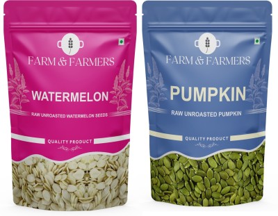 Farm & Farmers Pumpkin Seeds ad Watermelon seeds 100GMS Each-AAA Grade,Premium Raw Edible seeds Pumpkin Seeds, Watermelon Seeds(200 g, Pack of 2)