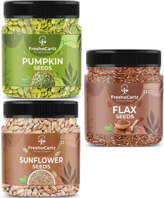 FreshoCartz Healthy Pumpkin Sunflower Flax Seeds 500gm Each | Seeds Combo Pack Brown Flax Seeds, Sunflower Seeds, Pumpkin Seeds(1500 g, Pack of 3)