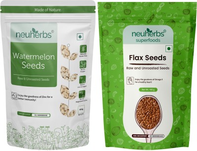 Neuherbs Watermelon & Flax Seeds Combo (Raw Unroasted Watermelon Seeds for eating, Rich in Protein, Potassium, Magnesium & Iron- 400g & Flax Seeds for Weight loss Management- 400g) Watermelon Seeds, Brown Flax Seeds(800 g, Pack of 2)