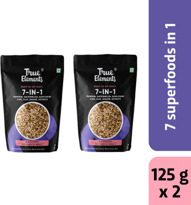 True Elements 7 in 1 Super Seeds and Nut Mix for weight loss, Ready To Eat Healthy snacks Mixed Seeds(2 x 62.5 g)