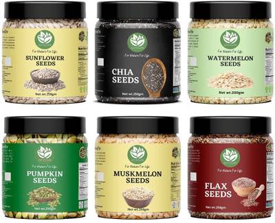 go vegan Raw Seeds Combo for Eating Sunflower Seeds, Pumpkin Seeds, Black Chia Seeds, Golden Flax Seeds, Muskmelon Seeds, Watermelon Seeds
