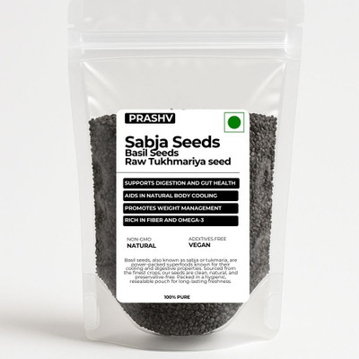 Prashv Sabja Seeds - Tukmaria Basil – Superfood for Gut Health, Skin & Summer Heat| Basil Seeds(100 g)