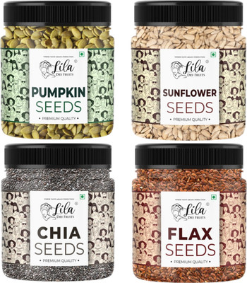 lila dry fruits Pumpkin Seeds, Sunflower Seeds, Chia seeds, Flax Seeds 250 gm each Jar Pumpkin Seeds, Sunflower Seeds, Chia Seeds, Brown Flax Seeds(1000 g, Pack of 4)