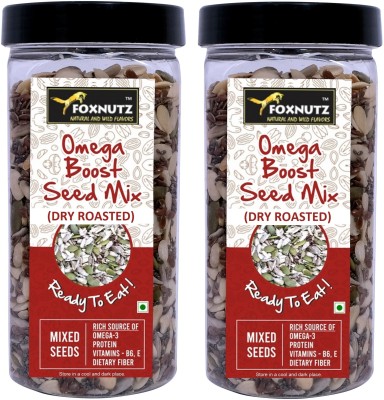 foxnutz Dry Roasted Seed Mix - Omega Boost Seed Mix (2 Packs of 200g each) - Chia Seeds, Pumpkin Seeds, Muskmelon Seeds, Watermelon Seeds, Sunflower Seeds, Brown Flax Seeds(400 g, Pack of 2)
