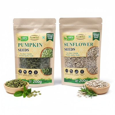 Pure&Green Gourmet Pumpkin Seeds & Sunflower Seeds Combo Pack | Protein & Omega Rich Superfood Pumpkin Seeds, Sunflower Seeds(2 x 200 g)