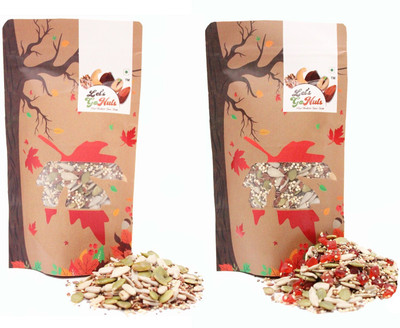 Let's GoNuts Feed Me Seed Mix Roasted Plain & Roasted with Tutti Fruitti [5-in-1 Roasted Pumpkin, Sunflower, Quinova, Chia & Flax Seeds] 100gx2 Roasted Flax Seeds, Chia Seeds, Pumpkin Seeds, Quinoa Seeds, Sunflower Seeds(2 x 100 g)