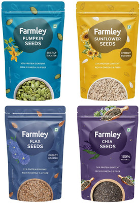 Farmley Premium Seeds 800g, Combo Pack Of 4(Each 200g) Chia Seeds, Brown Flax Seeds, Pumpkin Seeds, Sunflower Seeds(800 g, Pack of 4)