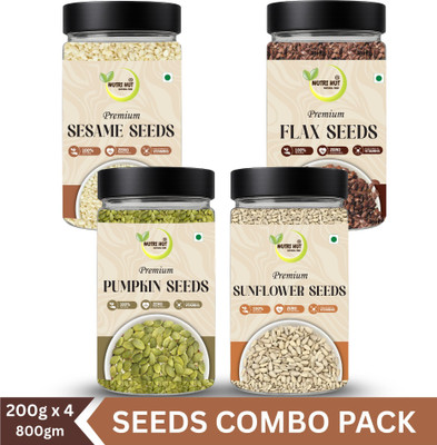 Nutri Hut Super Seeds Combo Pack of 4 | Natural Superfood | High Protein, Fiber & Omega-3 Pumpkin Seeds, Sunflower Seeds, Golden Flax Seeds, Sesame Seeds(4 x 200 g)