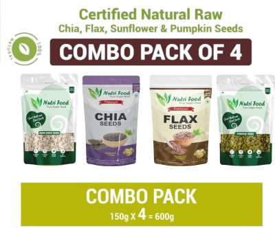 Nutri food Certified Organic Raw Combo Seeds Value Pack Pumpkin Seeds, Chia Seeds, Sunflower Seeds, Brown Flax Seeds(600 g, Pack of 4)