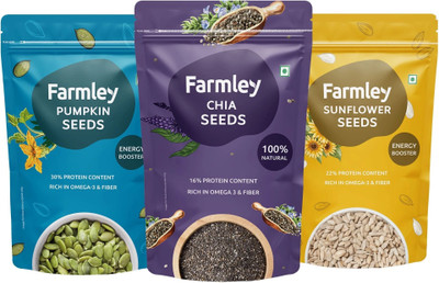 Farmley Premium Chia Seeds- 200g | Sunflower Seeds- 200g | Pumpkin Seeds- 200g Combo Of- Chia Seeds, Pumpkin Seeds, Sunflower Seeds(3 x 200 g)