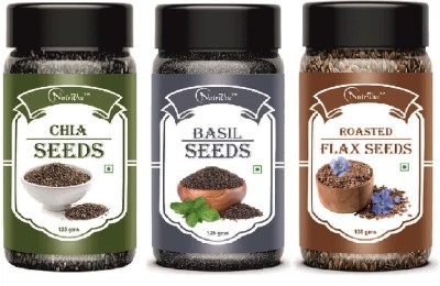 Nutrivue Chia Seeds, Basil Seeds and Roasted Flax Seeds for Weight Loss Combo Mixed Seeds(375 g, Pack of 3)