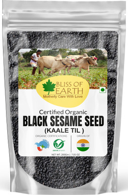 Bliss of Earth Black Sesame Seeds Unhulled kaale til Organic fresh fiber Rich Great for Cooking Black Sesame Seeds(200 g)