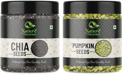 NATURE CONNECT Combo of Edible Seeds 250 Grams Each [Jar Pack] Black Chia Seeds, Pumpkin Seeds(2 x 250 g)