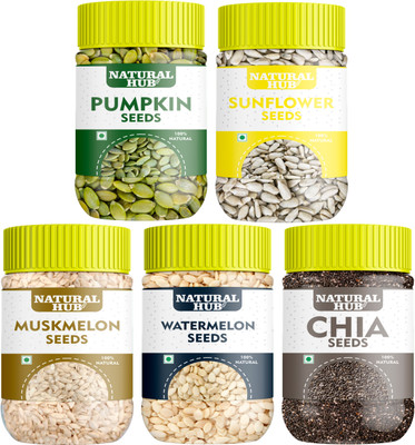 Natural Hub Combo of All Edible Seeds Each 100g Pumpkin Seeds, Sunflower Seeds, Muskmelon Seeds, Watermelon Seeds, Chia Seeds(5 x 100 g)
