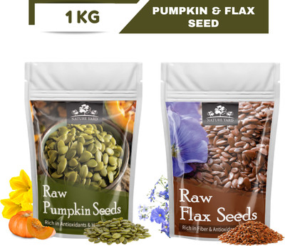 NATURE YARD Raw Seeds Combo Pack Pumpkin & Flax 2*500 gm/Source of Omega 3 Fatty Acids Pumpkin Seeds, Brown Flax Seeds(2 x 0.5 kg)