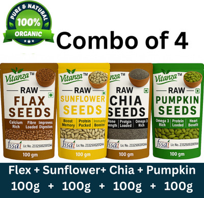 Vitanza Raw Flax seeds 100g, Sunflower Seeds 100g, Chia Seeds 100g , Pumpkin Seeds 100g Mixed Seeds(4 x 100 g)