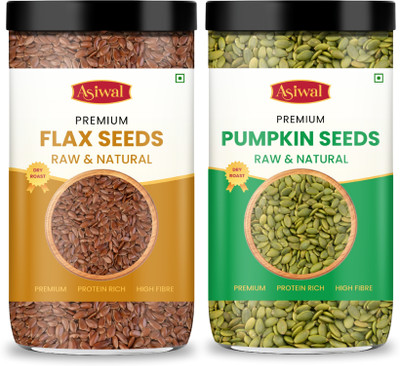 Asiwal Raw Pumpkin Seeds & Flax Seeds Combo Pack| Triple Sortex Edible Seeds Combo Pumpkin Seeds, Brown Flax Seeds(2 x 200 g)