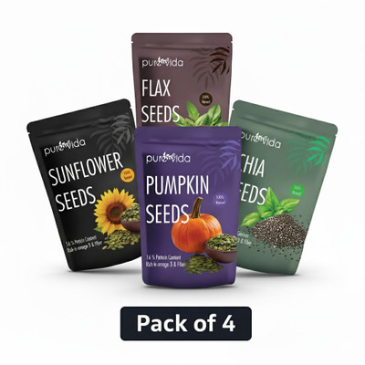 Purevida Premium Seeds Combo for weight loss and hair growth Sunflower Seeds, Pumpkin Seeds, Brown Flax Seeds, Chia Seeds(4 x 200 g)