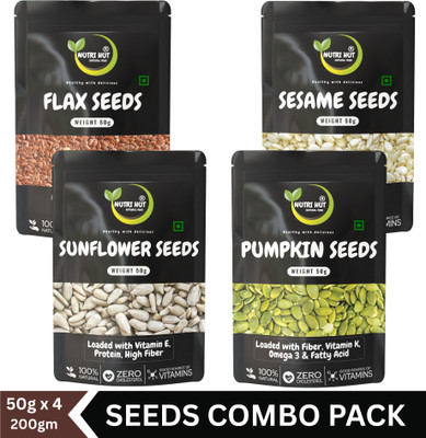 Nutri Hut Healthy Super Seeds Combo Pack | Rich in Nutrients Sesame Seeds, Pumpkin Seeds, Sunflower Seeds, Brown Flax Seeds(4 x 50 g)