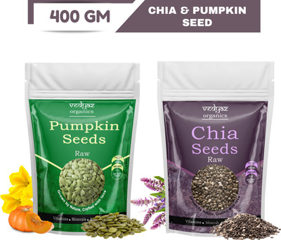 Vedyaz Organic Healthy Edible Seeds Combo-Rich In Vitamins & Minerals/Magnesium Rich Diet Snack Pumpkin Seeds, Chia Seeds(2 x 200 g)