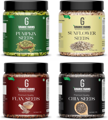 GRANIC FARMS Premium Raw Seeds Combo for Eating, Sunflower Seeds, Pumpkin Seeds, Chia Seeds, Golden Flax Seeds(4 x 0.25 kg)