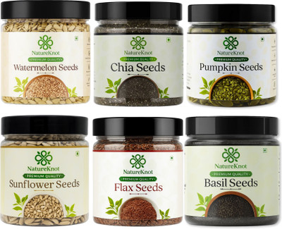 Natureknot Super Seeds Combo for Immunity, Energy & Digestion Chia Seeds, Basil Seeds, Pumpkin Seeds, Sunflower Seeds, Brown Flax Seeds, Watermelon Seeds(6 x 200 g)