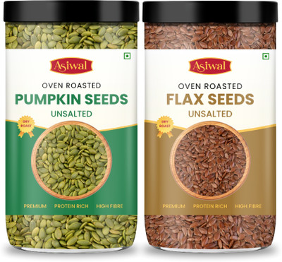 Asiwal Roasted Pumpkin Seeds & Flax Seeds Combo Pack | Edible Roasted Seeds Combo Pumpkin Seeds, Brown Flax Seeds(2 x 200 g)