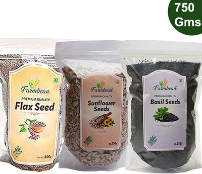 Farmbean Seeds Combo 750 g (Pack of 3 Each 250Gms ) | Golden Flax Seeds, Sunflower Seeds, Basil Seeds(3 x 250 g)
