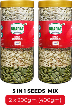 Bharat Super Foods 5 Mix Seeds for Eating – Sunflower, Pumpkin, Flax, Water, Muskmelon 2 x 200gm(400 g, Pack of 2)