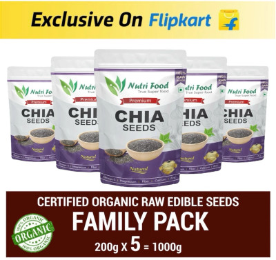 Nutri food Nutri food Raw Chia seeds 1kg High Fibre & Protein ,weight loss ,Rich in Calcium Chia Seeds(5 x 200 g)