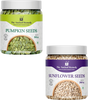 THE ANCIENT REMEDY Premium Pumpkin Seed 310g & Sunflower Seeds 260g | Raw & Crunchy |Jar Pack Pumpkin Seeds, Sunflower Seeds(2 x 300 g)