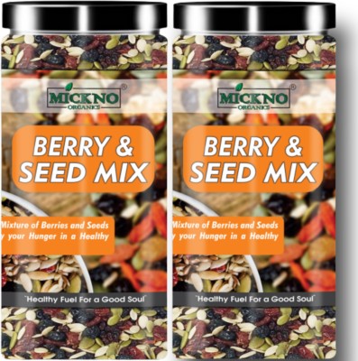 mickno organics 400 Gm Berry & Seed Mix Trail Mix Protein Mix - Chia Seeds , Flax Seeds , Cranberry , Blueberry , Pumpkin Seeds , Sunflower Seeds , Red Cherry Healthy Breakfast Pack of 2 (200 X 2) Mixed Seeds(400 g, Pack of 2)