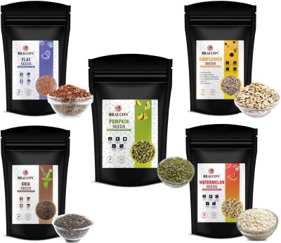 BRALCON Chia Seeds, Watermelon Seeds , Pumpkin Seeds, Sunflower Seeds, Flax Seeds Combo| Mixed Seeds(500 g, Pack of 5)