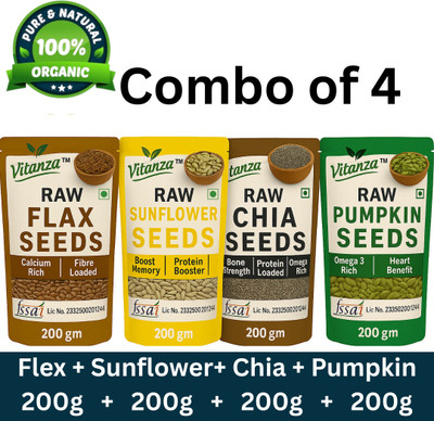 Vitanza Raw Flax seeds 200g, Sunflower Seeds 200g, Chia Seeds 200g , Pumpkin Seeds 200g Mixed Seeds(4 x 200 g)