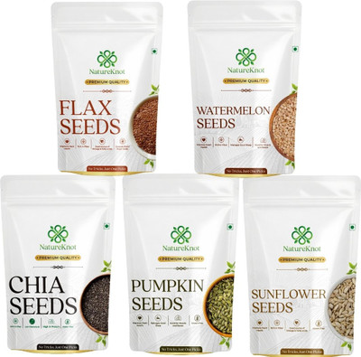 Natureknot Combo Pack of 5 Seeds | Boost Immunity & Energy | Watermelon Seeds, Pumpkin Seeds, Sunflower Seeds, Chia Seeds, Brown Flax Seeds(5 x 100 g)