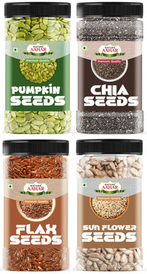 Nature Aahar Seeds combo Raw Chia, Flax, Pumpkin, Sunflower Combo for Weight Loss Mix Seeds Black Chia Seeds, Golden Flax Seeds, Pumpkin Seeds, Sunflower Seeds(400 g, Pack of 4)