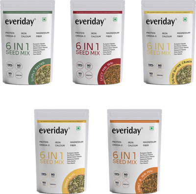 Everiday Everiday 6-in-1 Roasted Mix Seeds | Protein, Fibre, Omega 3, Vegan Snack Combo Mixed Seeds(5 x 40 g)