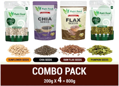 Nutri food Certified Organic Raw Combo Seeds Value Pack Pumpkin Seeds, Chia Seeds, Sunflower Seeds, Brown Flax Seeds(4 x 200 g)