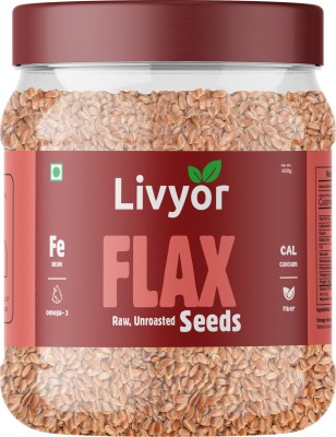 LIVYOR Raw, Unroasted, Rich in Omega 3 and Iron for eating, Hair Growth Brown Flax Seeds(400 g)