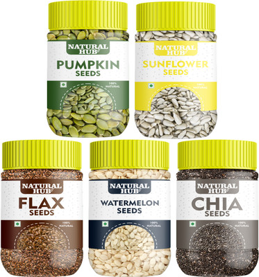 Natural Hub Combo of All Edible Seeds Each 200g Pumpkin Seeds, Sunflower Seeds, Brown Flax Seeds, Watermelon Seeds, Chia Seeds(5 x 0.2 kg)